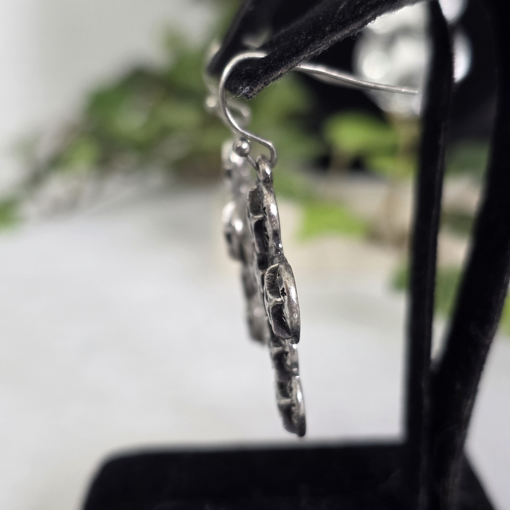 Statement Silver Multi Chain Necklace with Large Cross Pendant & Earrings Set - Picture 11 of 13